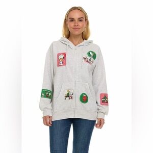 Women’s Peanuts Full Zip Hoodie With Character Patches Size XS